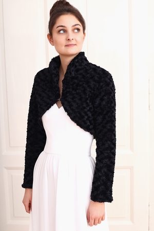 Elegant women's cold-weather bolero monochrome long sleeves low collar lining hook closure no padding pleasant, quality