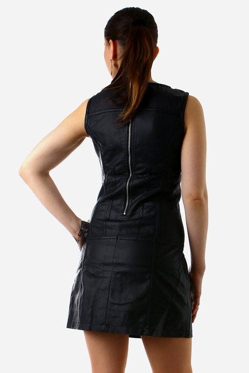 Women's short leatherette dress with wide straps