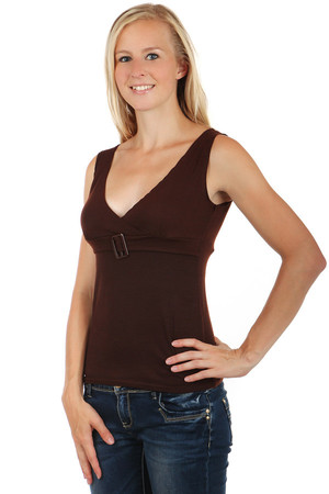 Women's tank top with decorative buckle. Wide straps. Material: 70% viscose, 25% cotton, 5% elastane