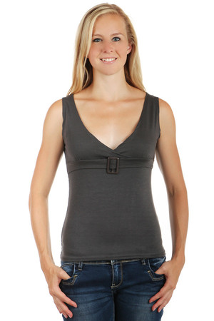 Women's tank top with decorative buckle. Wide straps. Material: 70% viscose, 25% cotton, 5% elastane
