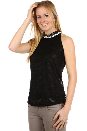 Women's elegant top with lace. Transparent at the back and with button fastening. Variants with different decoration around