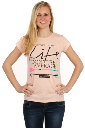 Stylish women's t-shirt with the inscription. Short sleeves. Import: Turkey Material: 95% cotton, 5% elastane.
