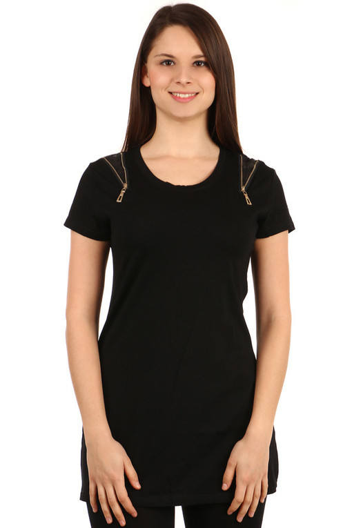 Women's cotton t-shirt zippers short sleeves