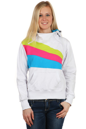 Sports women's sweatshirt with colored stripes. Asymmetric zipper. Material: 95% cotton, 5% elastane