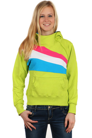 Sports women's sweatshirt with colored stripes. Asymmetric zipper. Material: 95% cotton, 5% elastane
