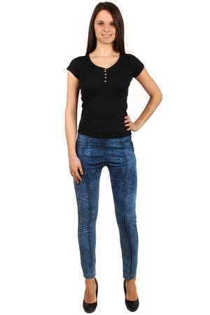 Stylish women's blue leggings in denim style. Full length front and back modern seam. Import: Turkey Material: 90% cotton,