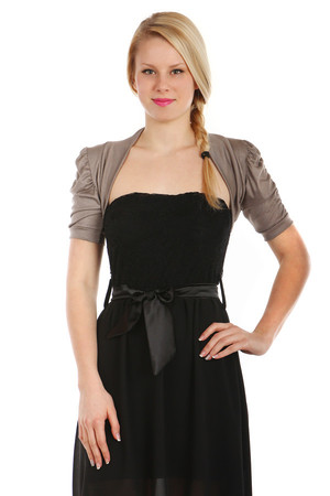 Women's bolero with short, slightly ruffled sleeve. Import: Italy Material: 97% viscose, 3% elastane