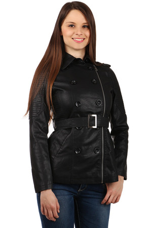 Women's leatherette jacket with zipper on the side, buttons and pockets - for a plump. Suitable for spring / autumn. Up to