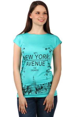 Women's T-shirt with short sleeves and round neck. On the front of the picture with inscription, complete with floral motif.