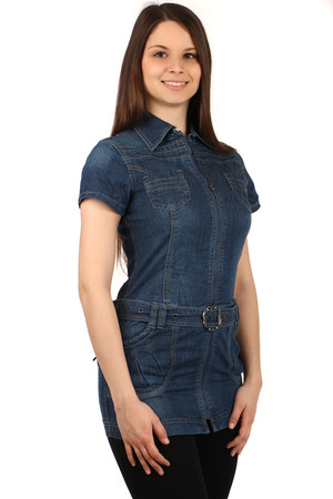 Women's denim dress. Zip fastening. Front and back pockets, waistband. Material: 95% cotton, 5% elastane