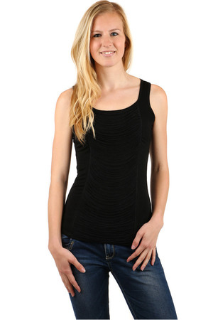 Women's tank top with unusual application on the front. Round neckline. Material: 95% cotton, 5% elastane