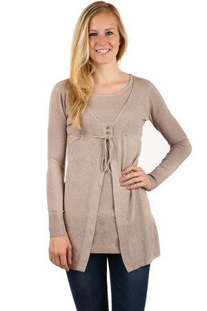 Interesting 2in1 sweater. Two buttons and drawstring. Material: 50% viscose, 45% nylon, 5% silk