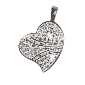 Stainless Steel Pendant - heart motif with shimmering stones. Dimensions width 21mm, length 24mm