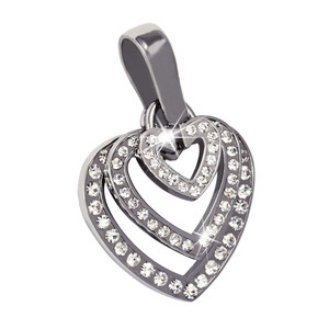An interesting surgical steel pendant with a heart motif. Dimensions: width 25mm, length 25mm