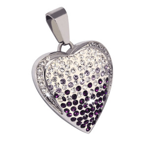 Surgical steel pendant with heart motif. Dimensions: width 23mm, length 25mm