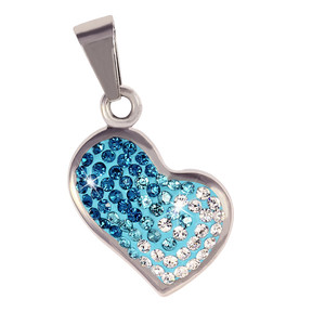 Surgical Steel Pendant Shimmering Blue-White Heart. Dimensions: width 18mm, length 22mm