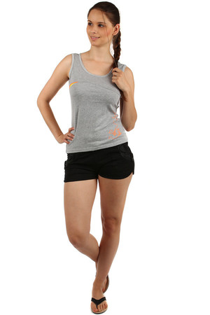Women's singlet with print in sports style. Round neckline, wide shoulder straps. A choice of many colors. Material: 85%