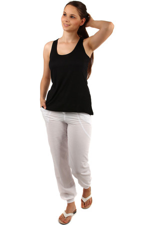 Women's loose tank top with lace work on the back. The vest has wide shoulder straps and a round neckline. Also suitable