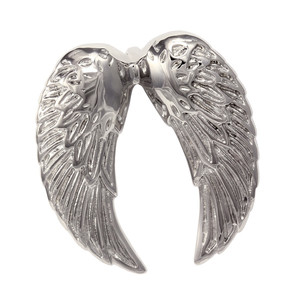 Stainless steel pendant with angel wings motif. Dimensions: width 34mm, length 39mm