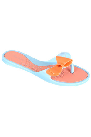 Two-color rubber flip flops with ribbon, in summer neon colors. Suitable for usage in water.
