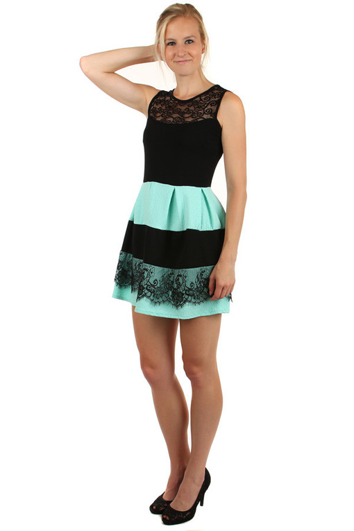 Two-color short lace dress