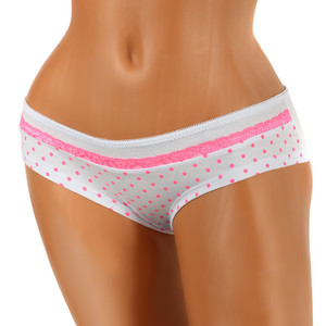 Romantic ladies polka dot panties with decorative lace. Material: 95% cotton, 5% spandex.
