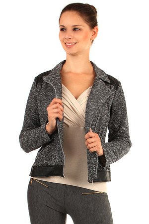 Lined jacket with leatherette details and zipper on the side. Up to XXXL. Material: 65% polyester, 35% elastane