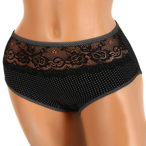 Polka dots panties with lace on the front. High waist. Material: 95% cotton, 5% elastane.