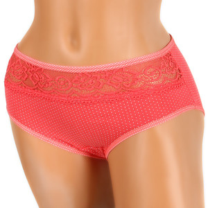 Polka dots panties with lace on the front. High waist. Material: 95% cotton, 5% elastane.