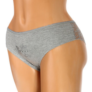 Women's panties with lace on the back. Silver / golden picture on front of panties. Material: 95% cotton, 5% elastane.