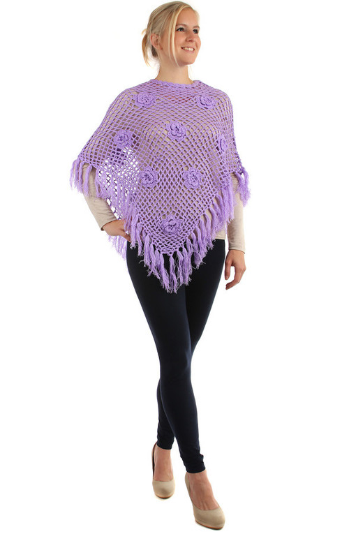 Knitted women's poncho with flowers