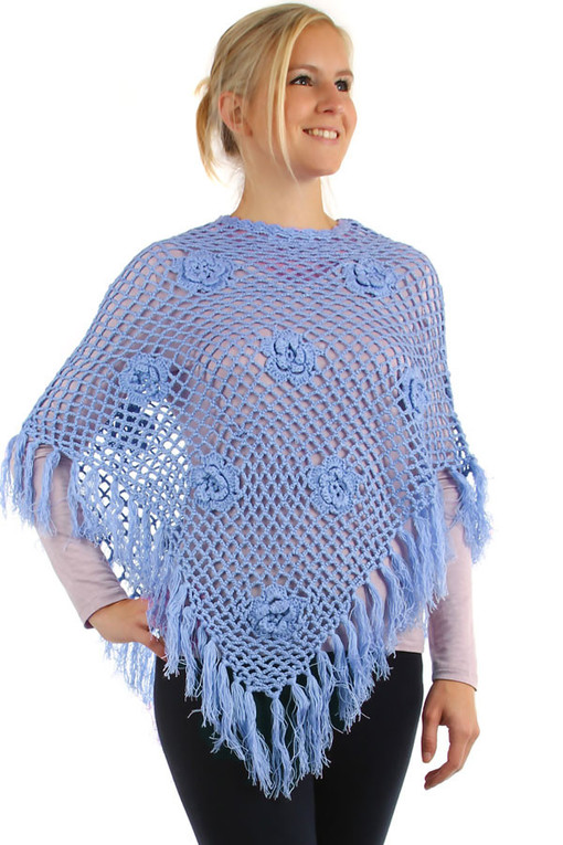 Knitted women's poncho with flowers