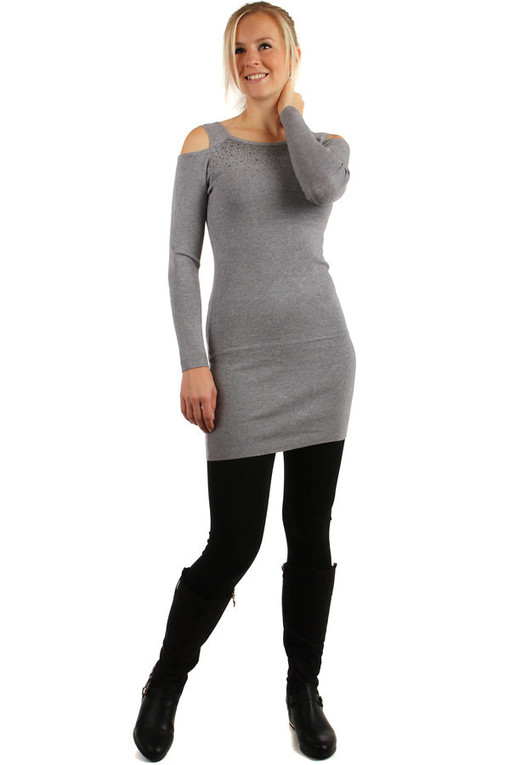 Long ladies sweater with bare shoulders