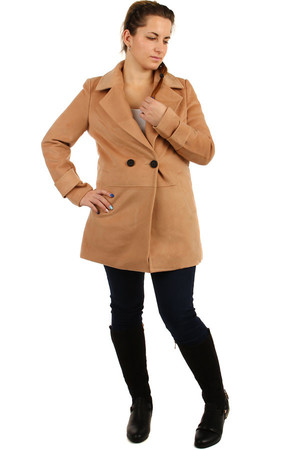 Short ladies oversized coat button. Design without hood. Suitable for winter. Material: 77% polyester, 20% viscose, 3%