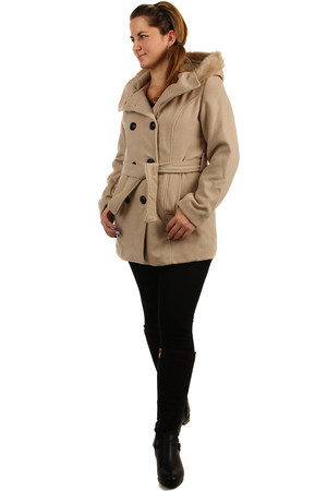 Women's fleece jacket with fur hood and collar, is also suitable for full-length. The hood can be removed. It is suitable for