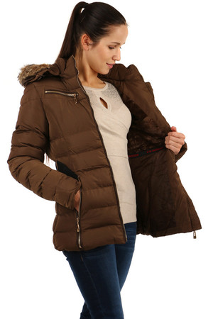 Women's winter jacket with belt and fur on the hood. The hood can be unfastened or only the fur removed. Suitable for city