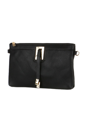 Rectangular clutch with application on the front. Zip fastening. Small zippered pocket inside. Small zippered pocket also on