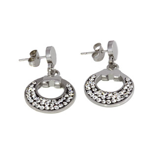 Ladies round earrings with stones. Dimensions: length 31 mm, width 18 mm