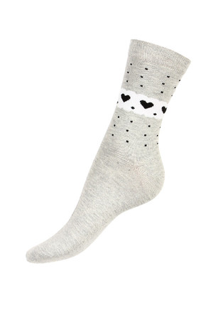 Higher socks with dots and hearts. Material: 90% cotton, 5% polyamide, 5% elastane.