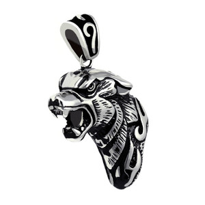Steel wolf head pendant. Material stainless steel. Dimensions: height 3 cm, width 2 cm, thickness 1.2 cm.