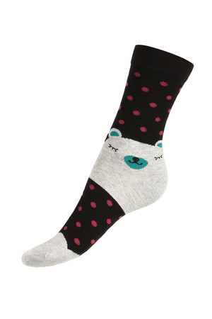 Women's polka dot socks with bear. Material: 85% cotton, 10% polyamide, 5% elastane.