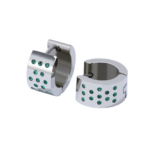 Earrings rings with green stainless steel rhinestones