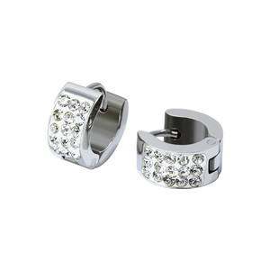 Small womens earrings rings with rhinestones stainless steel. Size: diameter 10 mm.