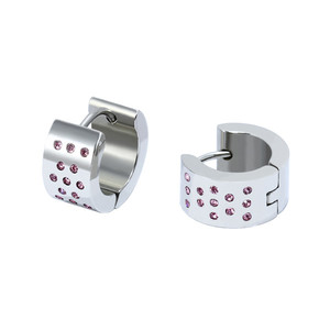Women's earrings rings with pink rhinestones from surgical steel. Size: diameter 12 mm.