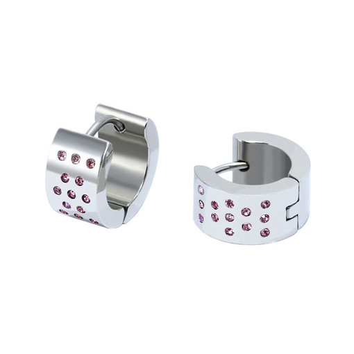 Earrings rings with pink surgical steel rhinestones