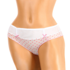 Translucent women's panties with print. Material: 80% polyamide, 10% cotton, 10% elastane.