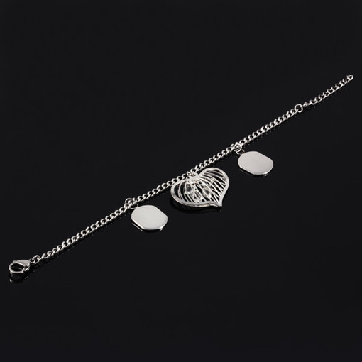 Narrow surgical steel bracelet with heart pendant