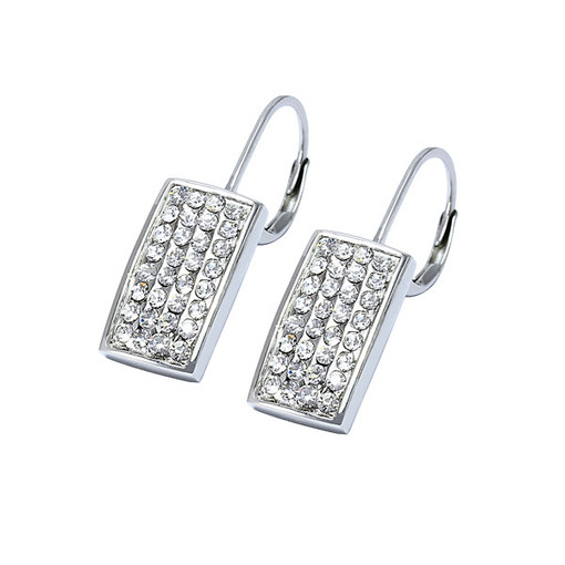 Earrings clips from surgical steel rectangle with rhinestones