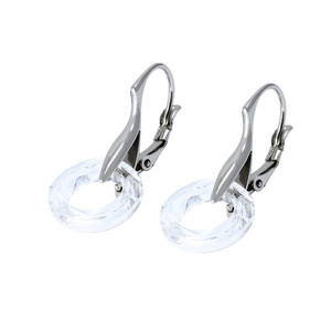 Padded women's surgical steel earrings with transparent rings, cut. Size: circle diameter 14 mm.