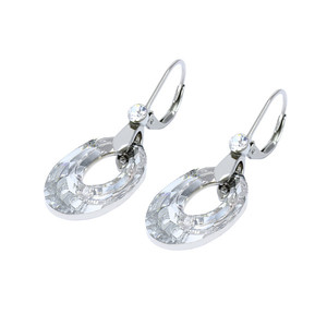 Women's earrings made of surgical steel in the shape of cut oval, clear color. Dimensions: length 40 mm, oval length 20